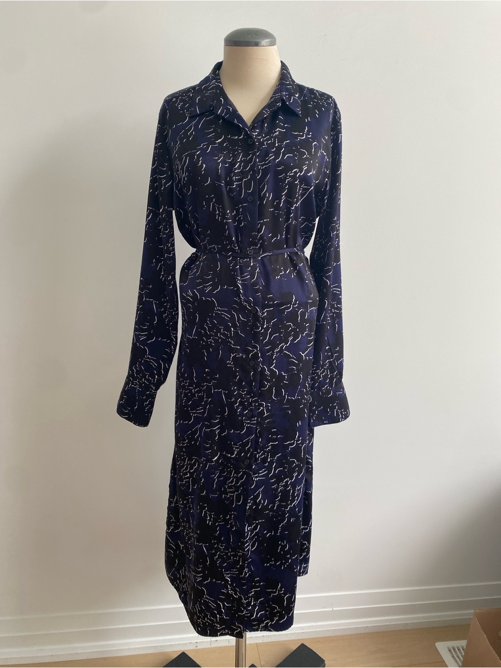 Women's Navy Print Shirt Dress with Belt
